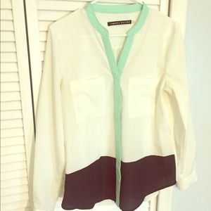 Ivanka Trump Ivory Colorblock V-Neck Button Shirt